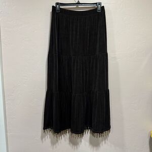 CHICOS Travelers Olivia Skirt Fudge Bead Brown Slinky Midi/Maxi size 2